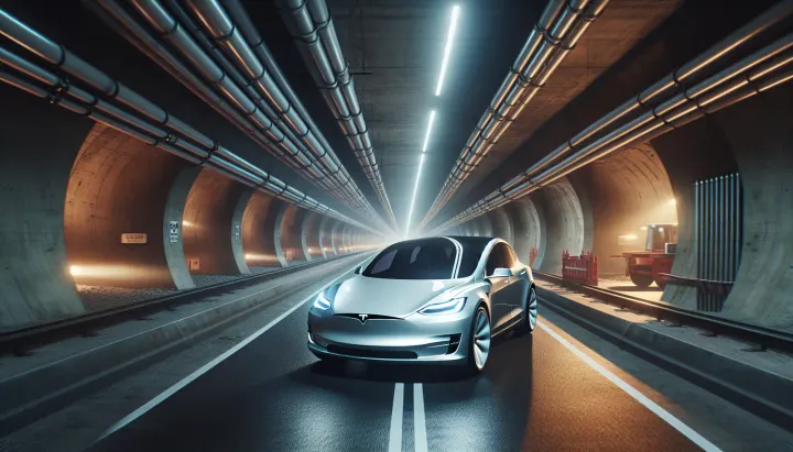 Veicoli Tesla in prova di guida autonoma nei tunnel sotterranei di Las Vegas, ambienti controllati con superfici irregolari e illuminazione variopinta