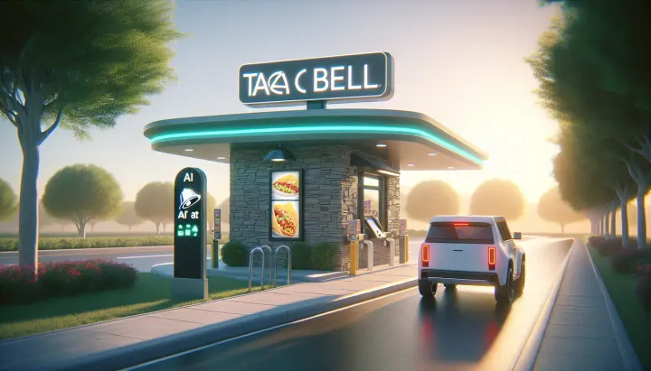 Vista esterna di un ristorante Taco Bell con dei drive-through