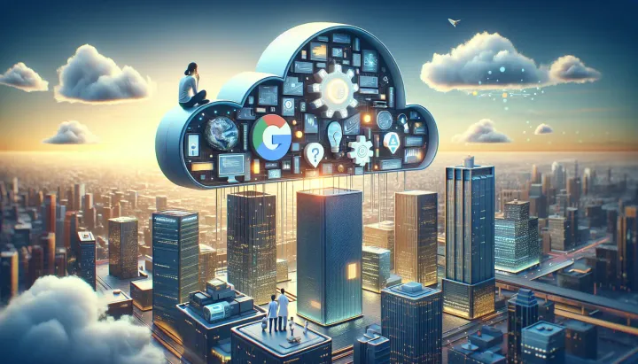 Immagine del logo Google Cloud e schemi di collaborazione con startup IA