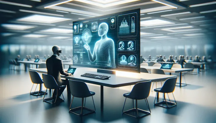 Screenshot di un avatar fotorealistico in una videoconferenza con funzioni AI avanzate