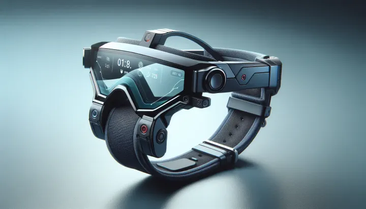 Un paio di occhiali intelligenti Ray-Ban con display e banda di controllo gestuale per tecnologie di wearable.
