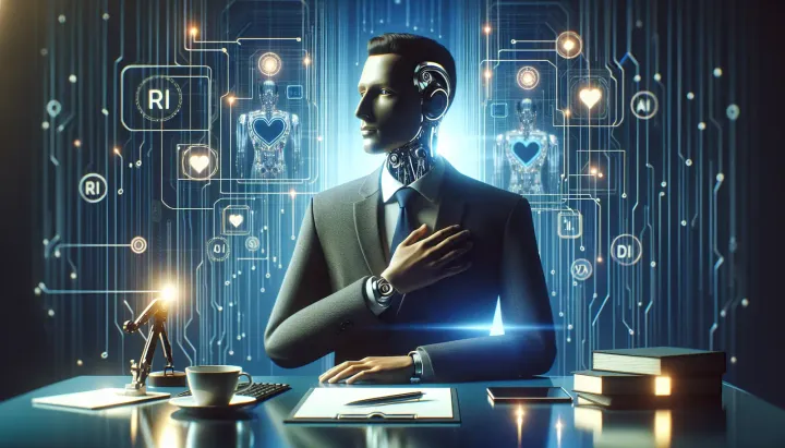 Immagine rappresentativa di un assistente AI nel contesto del dating online, con simbologia di connettività e personalizzazione.