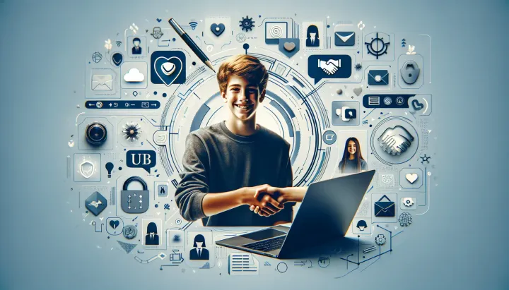 Immagine rappresentativa di un'interazione tra giovane e chatbot in uno spazio domestico