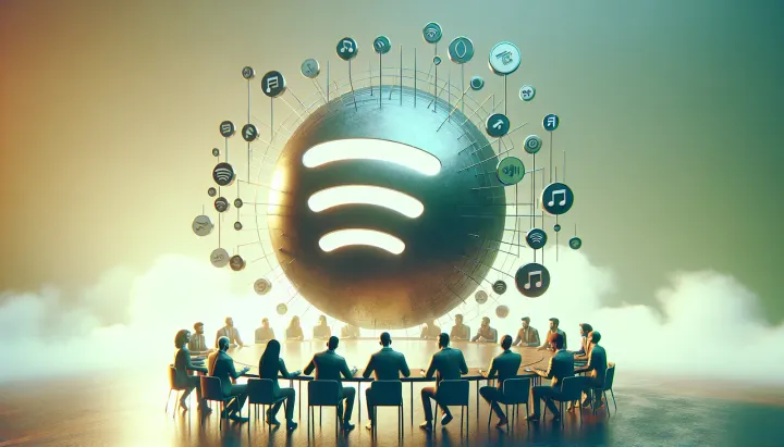 Logo di Spotify con schermata di chat di gruppo