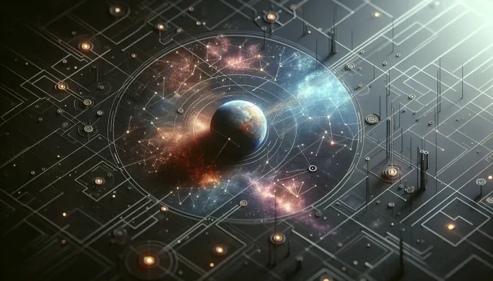 Illustrazione della Terra vista dallo spazio con in primo piano la superficie lunare