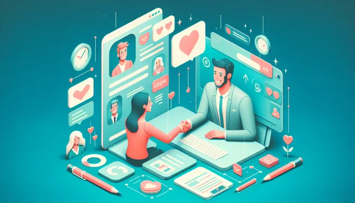 Icona rappresentativa dell'app di dating basata sul credito, con elementi di inclusività e innovazione digitale