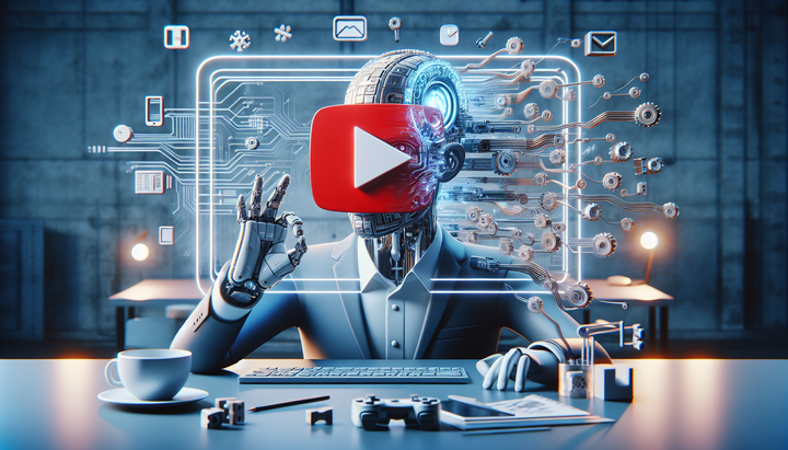 Logo di YouTube con elementi grafici che rappresentano l'intelligenza artificiale