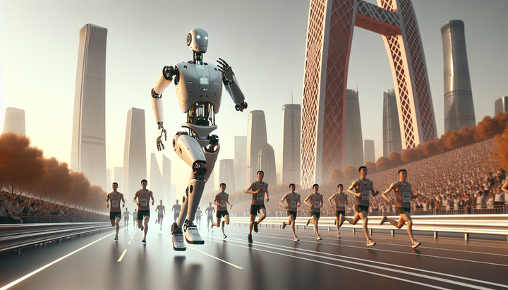 Robot umanoide che corre alla mezza maratona di Pechino