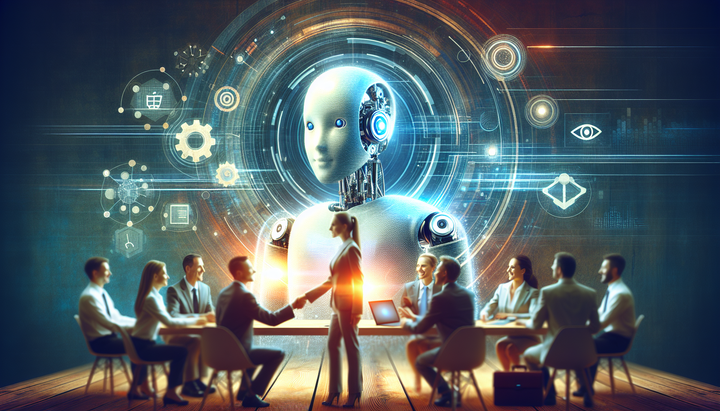 Illustrazione di un agente AI al lavoro in un ambiente professionale