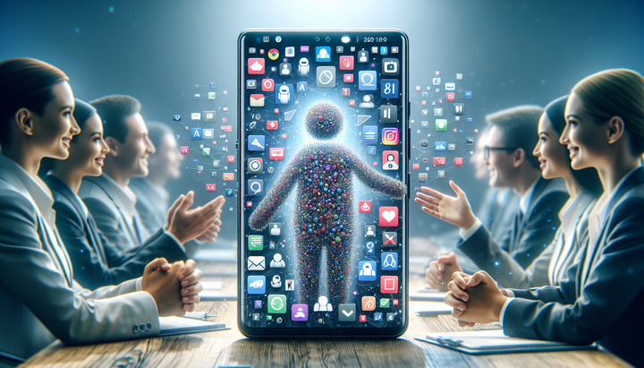 Rendering di uno smartphone con interfaccia AI avanzata