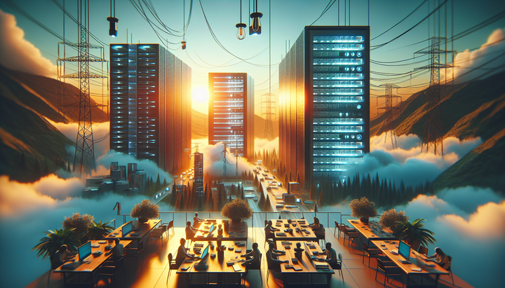 Data center con luci accese di notte