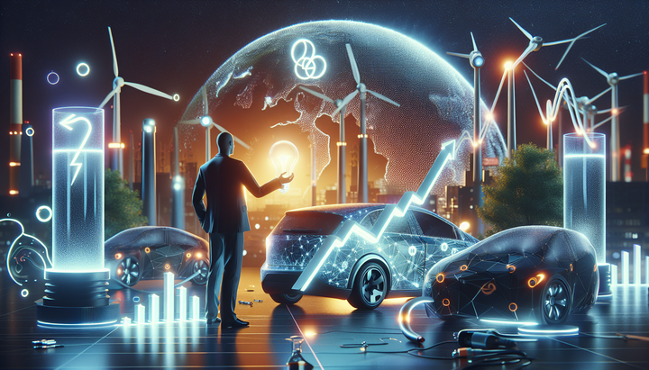 Auto elettrica moderna in un contesto industriale con grafico di vendite in calo