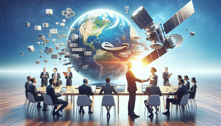 Logo di Amazon e Globalstar con satelliti in orbita