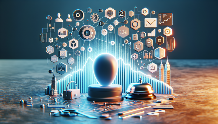 Logo di Mews con elementi grafici che rappresentano l'intelligenza artificiale nel settore dell'ospitalità