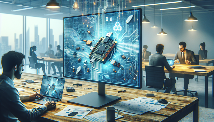 Interfaccia browser con simulazione di board embedded, editor codice e componenti elettronici