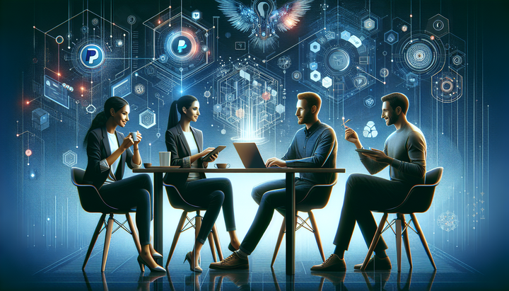 Logo di PayPal e Stripe con simboli di fusione