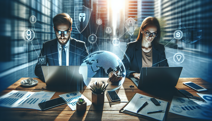 Immagine di una rete di computer con simboli di sicurezza informatica.