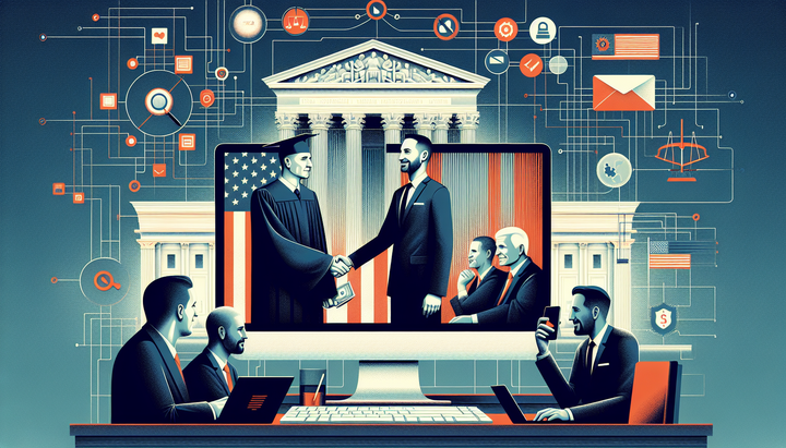 Corte Suprema degli Stati Uniti con sovrapposizione di codice informatico