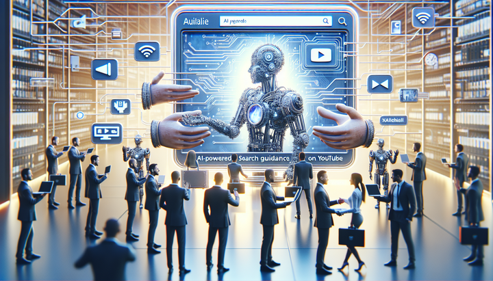 Logo di YouTube con elementi grafici che rappresentano l'intelligenza artificiale