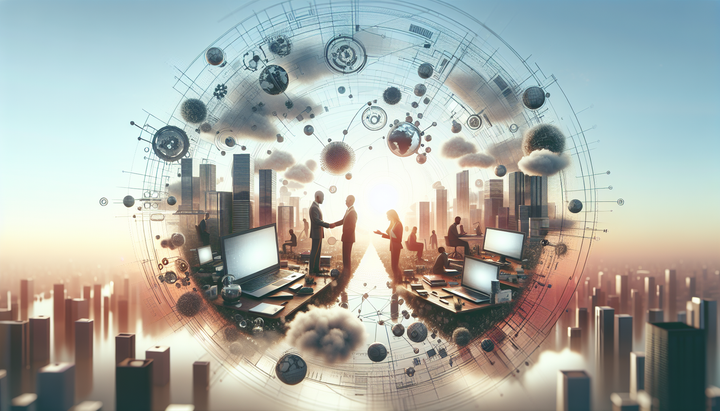 Logo di Meta e Manus con simboli di intelligenza artificiale