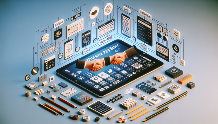 Logo di AltStore PAL con icone di Mastodon e Threads