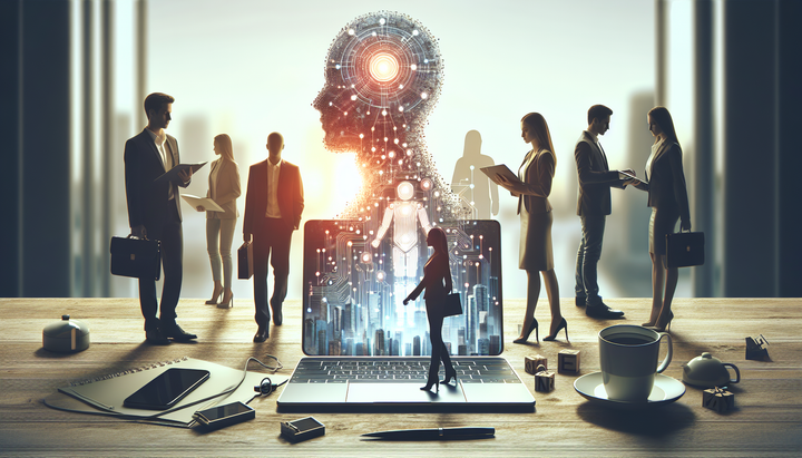 Persona al lavoro con interfaccia AI per gestione attività e supervisione