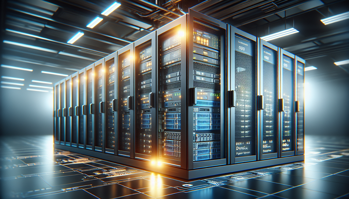 Data center con luci accese di notte