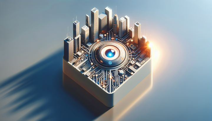 Logo di Upscale AI su sfondo tecnologico